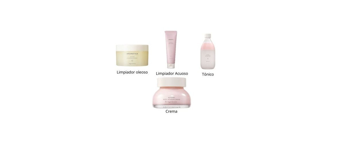 Pack Skincare productos de rutina facial coreana para piel madura de la marca de corea Aromatica y obtener luminosidad